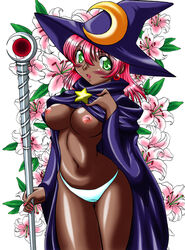 black_mage blush breasts dark-skinned_female dark_skin female female_only final_fantasy final_fantasy_five final_fantasy_v green_eyes hirooki_(dr-e) human large_breasts lenna_charlotte_tycoon panties red_hair solo source_request staff underwear witch_hat