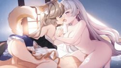 1boy 1boy2girls 2girls animated bouncing_breasts breast_fondling breast_grab breasts brown_hair cowgirl_position cum cum_in_pussy cum_inside cum_out_pussy cunnilingus female_ejaculation fox_ears fox_girl game_cg gif girl_on_top gray_hair insertion inumimi kissing kissing_while_penetrated large_breasts long_hair medium_breasts naked naked_female nipples nude orgasm penis pussy pussy_juice sex short_hair sugar_conflict_x threesome uncensored vaginal_insertion vaginal_penetration vaginal_sex