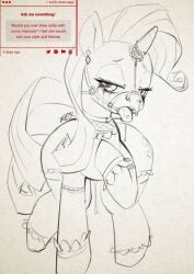 2025 2d 2d_(artwork) 2d_artwork artist_name bedroom_eyes drool drool_string drooling english_text female friendship_is_magic hair hasbro lingerie looking_at_viewer mane monochrome my_little_pony pony rarity_(mlp) request solo tail text typo xu53r