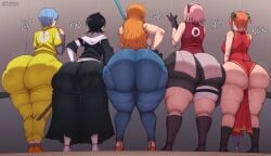 2025 5girls ass ass_bigger_than_head ass_chart ass_cleavage ass_comparison ass_focus backboob big_ass big_breasts bikini bikini_top black_hair bleach bleach:_the_thousand-year_blood_war blue_hair breasts bulma_briefs chinese_clothes clothing company_connection crossover dragon_ball dragon_ball_super dress dumptruck_ass female female_only fully_clothed gintama gloves hair_buns haruno_sakura headband hi_res high_resolution hires huge_ass jeans kagura_(gintama) kuchiki_rukia large_ass light-skinned_female light_skin long_hair low-angle_view luckyshazo massive_ass mature mature_female milf multiple_girls nami_(one_piece) naruto naruto_(series) naruto_shippuden one_piece orange_hair pink_hair qipao rukia_kuchiki sakura_haruno shonen_jump short_hair standing take_your_pick thick_thighs trait_connection