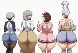 4girls ai_generated ass_chart ayase_momo ayase_seiko dandadan female female_only light-skinned_female light_skin multiple_girls uzaki-chan_wa_asobitai! uzaki_hana uzaki_tsuki