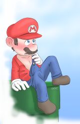 blush doc1999 erection male_only mario mario_(series) overalls requested simple_background simple_coloring to_be_continued undressing