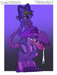 animate_inanimate anthro balls big_penis black_eyes bodily_fluids button_nipples catnap_(poppy_playtime) claws critters_(poppy_playtime) cum domestic_cat felid feline felis genital_fluids genitals gradient humanoid_genitalia humanoid_penis living_plushie looking_at_viewer male male_only mammal mob_entertainment nipples no_humans pawpads penis plushie poppy_playtime purple_body smiling_critters solo solo_male standing stitch_(sewing) theenyface