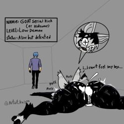 artist_kaijin background_character big_ass big_thights black_fur chapter_170_monster_girl_(one-punch_man) character_bio collar_bell cum_in_ass cum_in_pussy fat_ass femsub furry goat_girl goat_legs leaving monster monster_girl on_floor one-punch_man one_(manga) rape stunned sweat sweet_mask unconsious unnamed_character x_eyes
