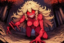1girls ai_generated blonde_hair boo_hag breasts claws emaciated exposed_muscle fangs female glowing_eyes horror horror_(theme) looking_at_viewer medium_breasts monster_girl morana_(paigen) muscles nipples original original_character paigen pixel_art pussy red_eyes red_skin sharp_nails sharp_teeth skinless skinny undead