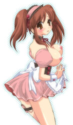 areola areolae asahina_mikuru asai_ichiko asaiichiko blush breasts brown_eyes brown_hair choker clothed_masturbation clothing corset discreet_vibrator dress dress_lift garters large_breasts masturbation mole mole_on_breast nervous nipples ribbon short_dress star suzumiya_haruhi_no_yuuutsu tear tied_hair topless twintails vibrator waitress wrist_cuffs