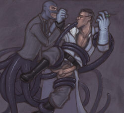 2boys 2d 2d_(artwork) 5_fingers anal anal_insertion anal_penetration anal_sex balaclava balls belt black_gloves black_hair blue_background blue_clothing blue_gloves blue_tentacles blue_tie boots closed_eyes clothed clothed_male clothing color colored dark_background erect_penis erection eyes_closed fully_clothed fully_clothed_male gay gay_sex glasses gloves hairy_chest hand_on_another's_wrist hand_on_wrist holding_object holding_syringe human humanoid lab_coat labcoat legs_apart legs_held_open legs_spread light-skinned_male light_skin low_res lowres male male/male male_focus male_only male_penetrated male_penetrating male_penetrating_male medic medic_(team_fortress_2) multiple_boys octopus_humanoid octopus_tentacle one_color_background oral oral_sex pants partially_nude penetration penis penis_out pubes pubic_hair restrained rubber_gloves short_hair simple_background smile smiling smiling_at_partner smirk smirking spy spy_(team_fortress_2) syringe team_fortress_2 tentacle tentacle_around_arm tentacle_around_leg tentacle_in_ass tentacle_in_mouth tentacle_on_male tentacle_penetration tentacle_sex tentacles tentaspy tie valve yaoi