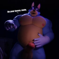 1:1 1:1_aspect_ratio 3d anthro australian_cattle_dog balls bandit_heeler beer_belly big_penis blue_body blue_fur blue_heeler bluey_(series) bluey_(show) canid canine canis cattledog clawed_fingers claws daddy domestic_dog erect_penis erection fangs fat fat_male fur furry genitals genshiba hairy hairy_balls hairy_belly hairy_male heeler looking_at_viewer male mature_male naked nipples nude nude_male pawpads paws pecs penis pointing pointing_at_viewer pov tan_fur text
