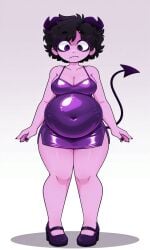 ai_generated bodycon demon_girl demon_horns demon_tail digested_prey digestion digestion_implied full_body jellybean jellybean_(mcyt) jellybean_(youtube) jellybean_(youtuber) looking_down looking_down_at_belly mcyt minecraft minecraft_youtubers purple_dress purple_heels tight_clothing tight_dress twitch twitch.tv twitch_streamer twitter twitter_username vore vore_belly vore_implied youtube youtuber youtubers