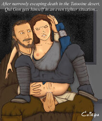 1boy 1girls anal anal_sex beard boots brown_hair closed_eyes clothed_sex facial_hair female flat_heel_boots furrowed_brow light-skinned_female light-skinned_male light_skin male padme_amidala partially_clothed penis pubic_hair pussy_juice qui-gon_jinn sex star_wars tagme the_phantom_menace