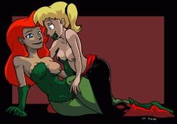 2girls batman:_the_animated_series batman_(series) blonde_female blonde_hair blue_eyes breasts dc dc_comics dcau dr._harleen_quinzel female female_only harleen_quinzel harley_quinn harley_quinn_(classic) human ics multiple_girls nipples poison_ivy poison_ivy_(dcau) red_hair topless_female undressing_partner white_female yuri