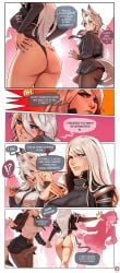 1futa 1girls angelise_reiter animal_ears balls better_version_at_source big_ass bigaxxxe breasts clothed clothing comic erection erection_under_clothes female femdom fox_ears fox_tail fully_clothed futanari futasub high_heels human humanoid kemonomimi leather_jacket light-skinned_female light-skinned_futa light_skin metal_shoes penis revi_(clockworkvivi) skirt standing stepped_on stepping_on_penis tenting text third-party_source tie tights white_hair
