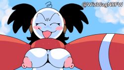 animated bouncing_breasts breasts_out clapping_breasts clothing implied_sex large_breasts loop looping_animation mario_(series) sadie_(genocityzone) shirt_up super_mario_bros. twintails wizwagnsfw