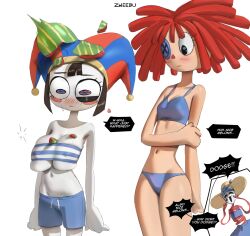 2girls bare_arms bare_legs bare_shoulders bare_thighs big_breasts bikini bikini_bottom bikini_top breast breast_expansion brown_hair clothed clothing color doll doll_girl english_text female female_focus female_only gangle_(the_amazing_digital_circus) hi_res izhardraws jester jester_hat large_breasts light-skinned_female light_skin pomni pomni_(beach_outfit) pomni_(the_amazing_digital_circus) ragatha ragatha_(the_amazing_digital_circus) red_hair short_hair tagme text text_bubble the_amazing_digital_circus thick_thighs