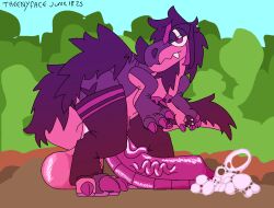 3_toes animal_genitalia animal_penis anjanath balls big_penis bodily_fluids breasts brute_wyvern busty_feral canine_genitalia canine_penis capcom claws clothing cum dinosaur feet feral feral_only genital_fluids genitals gynomorph hair intersex legwear long_hair looking_at_viewer monster_hunter penis prehistoric_species reptile saggy_balls scalie solo standing theenyface thigh_highs toes