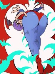 1girls abuhashbrown ass ass_focus big_ass breasts clothed darkstalkers female huge_ass lilith_aensland looking_at_viewer looking_back succubus tagme tongue_out