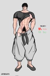 artherarts balls bara big_balls big_penis black_hair daddy dilf foreskin hairy_chest jujutsu_kaisen male male_nipples male_only male_pubic_hair manly mature_male muscular_male nipples nude penis sweat sweating toji_fushiguro uncut wet