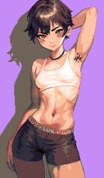 1girls armpit_hair armpits female female_only nipple_bulge pixel_art small_breasts solo sports_bra sportswear tagme thisislux