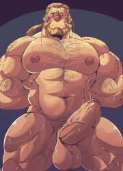 balls bara beard big_balls big_penis blonde_hair daddy dilf erection fullmetal_alchemist hohenheim male male_nipples male_only manly mature_male muscular_male nipples nude penis sweat sweating