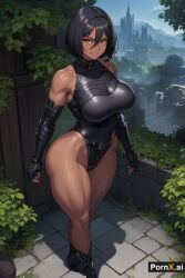 1girls ai_generated armor armored_boots armored_gloves castle dark-skinned_female dark_skin full_body huge_ass huge_breasts large_breasts milf muscular_female pornx.ai round_ass seductive_smile short_hair standing straight_hair thick_thighs