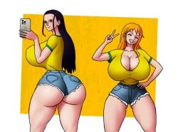 2d ass ass_bigger_than_head ass_focus back_view big_ass big_breasts bikini curvy curvy_ass curvy_figure dat_ass fat_ass female female_focus female_only holymonster huge_ass huge_breasts large_ass nami nico_robin one_piece post-timeskip thick_ass thick_thighs thong voluptuous