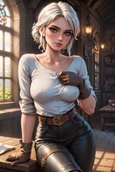 ai_generated breasts ciri clothing female green_eyes light-skinned_female looking_at_viewer macizous69 scar solo the_witcher_(series) the_witcher_3:_wild_hunt white_hair