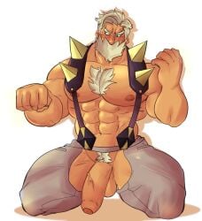 abs balls bara beard biceps big_balls big_penis daddy drayden erection juggermelon male male_nipples male_only mature_male muscular_male nintendo nipples nude pecs penis pokemon pokemon_bw pokemon_bw2 white_beard white_hair