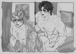 2boys anal anal_sex dio_brando gay joestar_birthmark jojo's_bizarre_adventure jonathan_joestar looking_pleasured male male/male male_only male_penetrated male_penetrating_male muscular_male phantom_blood sweat yaoi