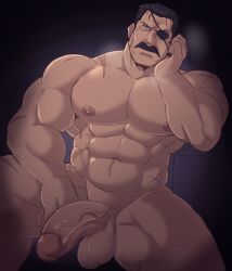 abs balls bara biceps big_balls big_penis daddy dilf fullmetal_alchemist king_bradley male male_nipples male_only manly mature_male moustache muscular_male nipples nude pecs penis