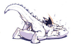 all_fours anthro anthro_dragon anus ass balls bodily_fluids body_pillow closed_eyes dakimakura dragon fluffy fluffy_tail fur furred_dragon genitals grabbing_pillow grinding looking_pleasured male male_dragon male_only masturbation nude penis pillow pillow_humping pillow_masturbation pillow_ride rear_view scrunchy_face snackhorse solo spikes sweat wings