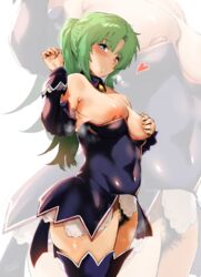 1girls 2020 absurdres angel_mort_uniform artist_name artist_signature blue_eyes blush breast_hold breasts clothed female female_focus female_only female_pubic_hair green_hair hero_neisan high_resolution highres higurashi_no_naku_koro_ni looking_at_viewer nipples no_bra no_panties nopan ponytail pubic_hair pussy signature sonozaki_mion thighhighs waitress