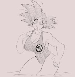 black_and_white confused confused_look dragon_ball female female_goku female_only genderbend genderswap genderswap_(mtf) krello_after_dark large_ass large_breasts leotard muscular_female rule_63 son_goku swimsuit thick_thighs wide_hips