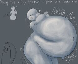 6saw789_(artist) belly_expansion big_breasts bloated_belly dialogue female grey_skin helium helium_inflation humanoid inflation puffed_cheeks statue