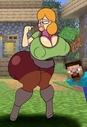 alex_(minecraft) ass big_lips bimbo bimbofication blue_eyes breasts cleavage female_focus green_eyes hips large_ass large_breasts long_hair minecraft mrpr1993 nipple_bulge orange_hair pointing_at_self steve_(minecraft) super_smash_bros. super_smash_bros._ultimate thick_thighs thighs