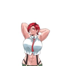 1girls armpits arms_behind_head big_breasts breasts busty female female_only half-closed_eye half-closed_eyes hi_res highres king_of_fighters large_breasts legs looking_at_viewer mature mature_female mature_woman midriff navel necktie one_eye_closed pants parted_lips ponytail pose posing red_eyes red_hair seductive seductive_look sensual sexy_armpits short_hair snk solo suspenders teeth thighs toned vanessa_(kof)