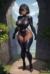 1girls ai_generated armor armored_boots armored_gloves castle dark-skinned_female dark_skin full_body huge_ass huge_breasts large_breasts milf muscular_female pornx.ai round_ass seductive_smile short_hair standing straight_hair thick_thighs