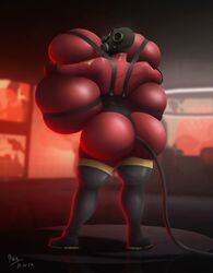 3d 3d_(artwork) ass_expansion breast_expansion breast_inflation breast_squeeze butt_inflation female fempyro gas_mask hose hose_in_butt hose_inflation hyper latex_suit looking_at_viewer looking_back raikovjaba suspenders tagme team_fortress_2 valve_(company)