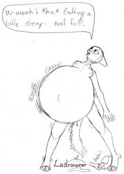 alcohol anthro belly bethesda_softworks beverage big_belly blush bodily_fluids bottle breasts broken_bottle cum dialogue drunk english_text felid female genital_fluids hi_res hiccuping hyper hyper_belly inflation inflation katia_managan khajiit lustronomer mammal monochrome nipples prequel simple_background solo sound_effects speech_bubble standing substance_intoxication text the_elder_scrolls video_games webcomic