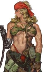 1girls astra_militarum bandana blonde_hair blue_eyes catachan_jungle_fighters female fit fit_female guardswoman_(warhammer_40k) imperial_guard imperium_of_man mossa muscular muscular_female necklace prosthetic prosthetic_arm scar scarification scars scars_all_over tomboy warhammer_(franchise) warhammer_40k white_background