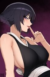 armpits big_breasts bleach hand_on_mouth j.k. kimono sideboob soifon tongue tongue_out