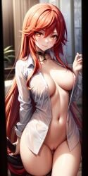 :) ai_generated big_breasts breasts female female_only genshin_impact happy long_hair mavuika_(genshin_impact) nude nude_female pana_arabe red_eyes red_hair solo solo_female thick_thighs thighs vagina