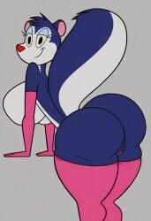 ai_generated big_ass big_breasts blue_fur busty character_name civitai clone_high elbow_gloves female_skunk furry huge_ass huge_breasts large_breasts skunk skunk_girl skunk_tail skunky_poo tail thigh_boots