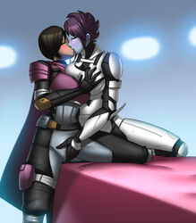 armor blue_skin blush bungie closed_eyes clothed commission dark_skin destiny_(game) gary-q groping guardian_(destiny) hunter_(destiny) kissing original_character rubbing tagme warlock_(destiny) yuri