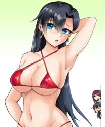 3girls black_hair blue_eyes brown_hair female_only fuuma_amane fuuma_tokiko hair long_hair saika_fuuma swimsuit tagme taimanin_(series)