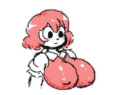 animated ann_(thatartistann) big_breasts blush bouncing_breasts clothed clothed_female flipnote flipnote_studio huge_breasts loop looping_animation minimal_color nipple_bulge thatartistann