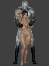 alien crossover dani_nakamura groping_breasts groping_from_behind hbc3d looking_at_viewer male monster outlast the_callisto_protocol walrider wet_body wet_skin