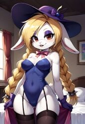 1girls 2024 2024s ai_generated anthro anzatiridonia bare_arms bare_shoulders bedroom belly_button blonde_female blonde_hair blonde_hair_female bowtie breasts bright_colors buckteeth cowboy_shot ears_down female female_focus fur furry furry_female garter_straps hariet_(mario) hat lagomorph leotard leporid mammal mario_(series) navel navel_visible_through_clothes nintendo pony_diffusion_(model) pony_diffusion_xl ponytail_hold purple_eyeshadow purple_gloves rabbit rabbit_ears rabbit_girl rabbit_tail red_eyes smile solo solo_female solo_focus standing super_mario_bros. super_mario_odyssey tail thick_thighs thigh_highs thighhighs thighs twintails white_body white_fur white_skin wide_hips