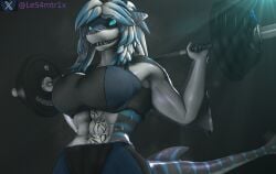 2024 anthro anthro_only big_ass big_breasts big_butt big_thighs female female_only fit fit_female furry furry_only glowing glowing_eyes looking_at_viewer muscular muscular_female nika_sharkeh oc samtrix shark shark_girl sweating tagme taller_girl tight_clothing