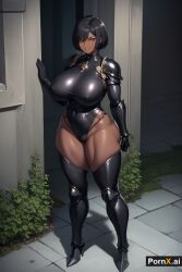 1girls ai_generated armor armored_boots armored_gloves castle dark-skinned_female dark_skin full_body huge_ass huge_breasts large_breasts milf muscular_female pornx.ai round_ass seductive_smile short_hair standing straight_hair thick_thighs