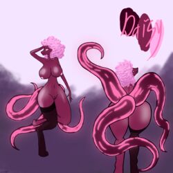 anthro big_ass big_breasts daisy_(wonderloh1) female female_only glowing looking_back pink_eyes pink_hair scalie simple_background tentacle_tail wonderloh1